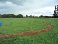 Round bales in a long, even, continuous line